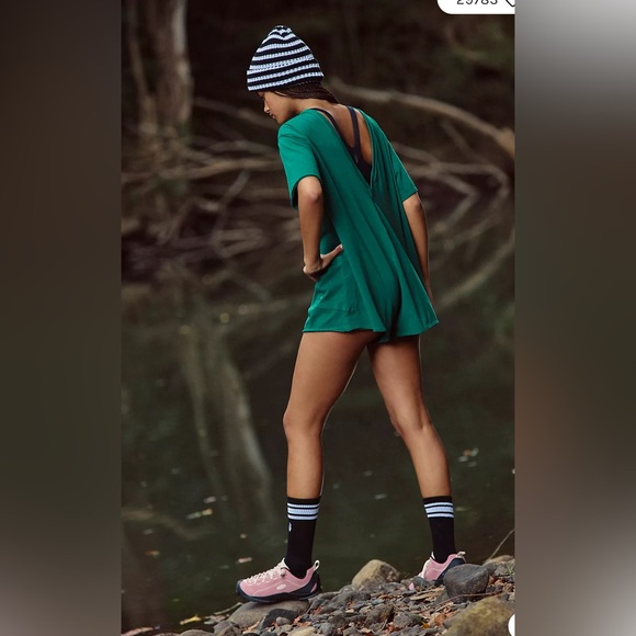 Free People Hot Shot Tee Romper In Heritage Green, Various Sizes NWT - Picture 2 of 4